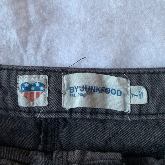 Junk Food Def Leppard Patch Denim Jean Mini Skirt Faded Black Clearance - Picture 8 of 9